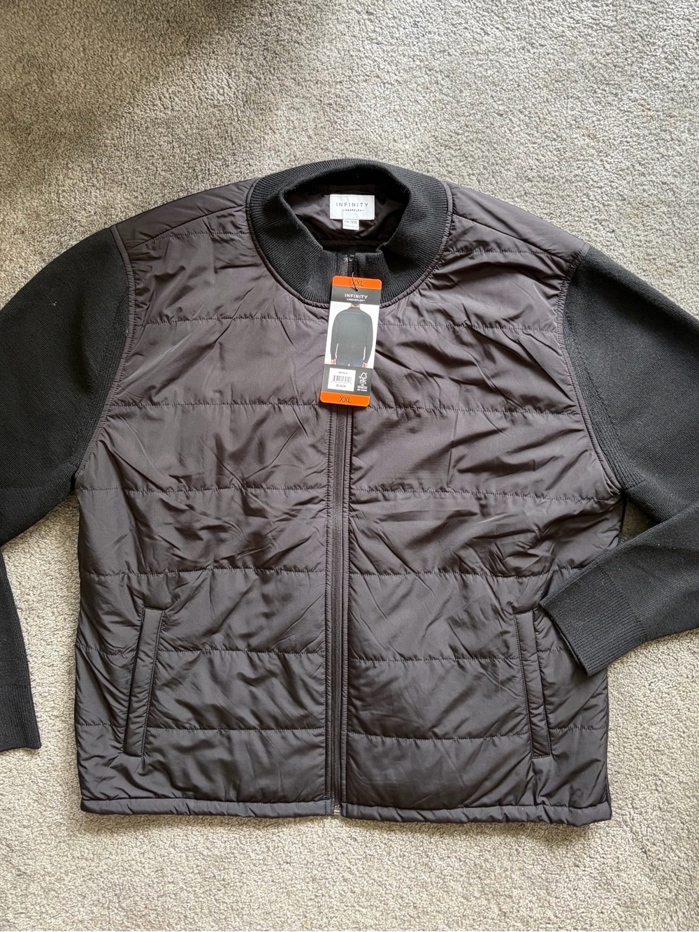 Infinity Raine Men’s Black Quilted Puffer Jacket with Knit Sleeves